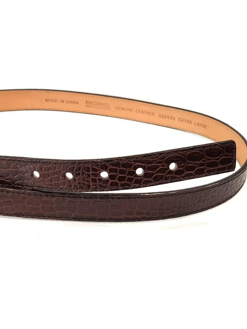 Michael Kors Brown Leather Belt Crocodile Embossed Pattern Size XL 39-43